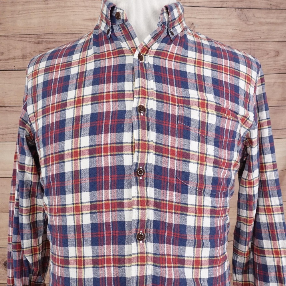 J.CREW Shirt Mens M Blue Plaid Long Sleeve Button-Up Slim Flannel Homespun